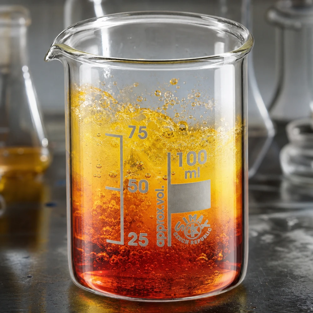 Bécher gradué de 100 ml avec mélange chimique coloré et échelle de volume précise