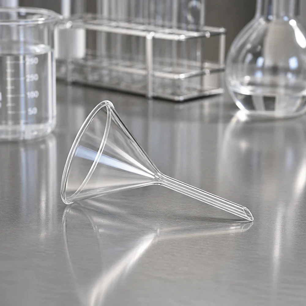 Entonnoir Ø 55mm - verre sodocalcique - angle 60° Entonnoir compact à manche court 55mm en verre sodo-calcique robuste pour le laboratoire et la maison
