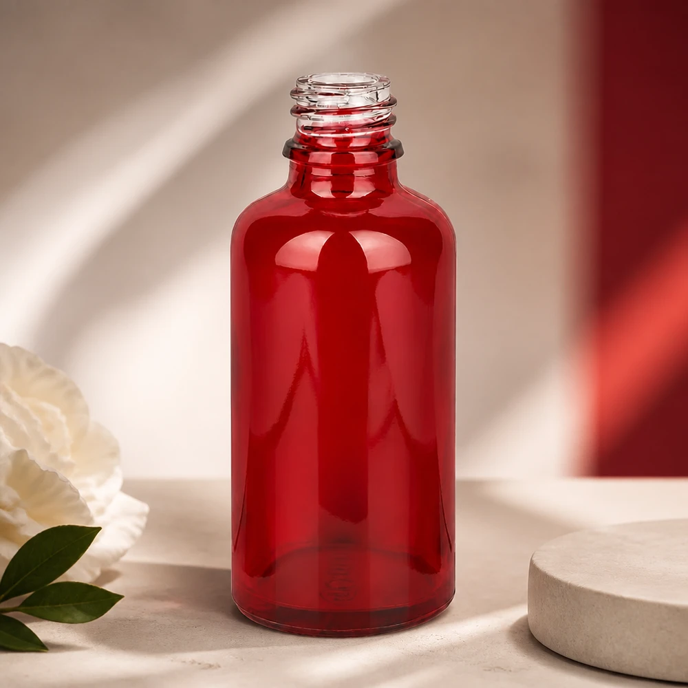 Flacon à pharmacie 50ml RedLine UT18/50 UNiTWIST Bouteille en verre rouge pratique RedLine UT18/50 UNiTWIST avec forme ergonomique pour une manipulation facile