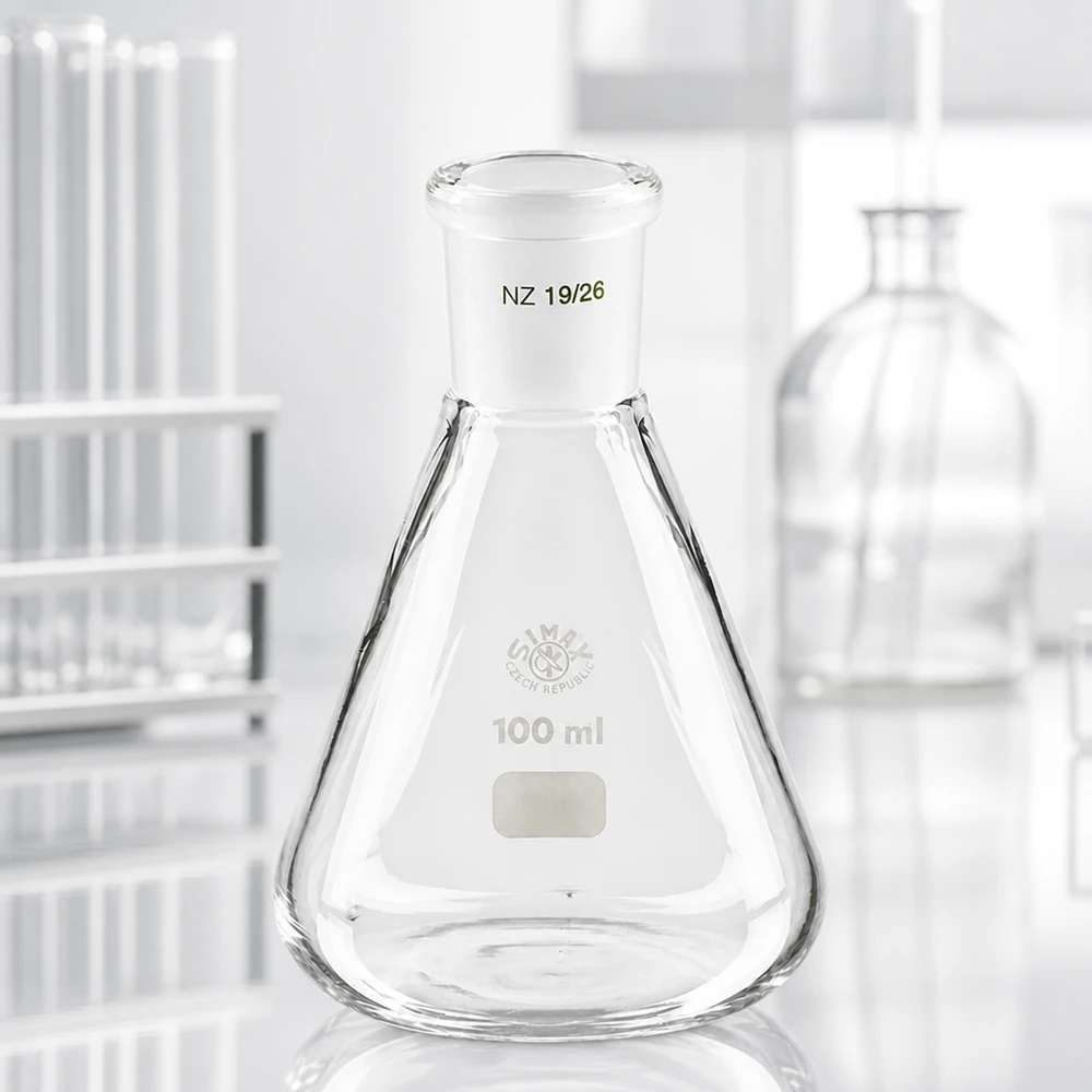 Erlenmeyer 100 ml col étroit, verre borosilicate à rodage normalisé 19/26