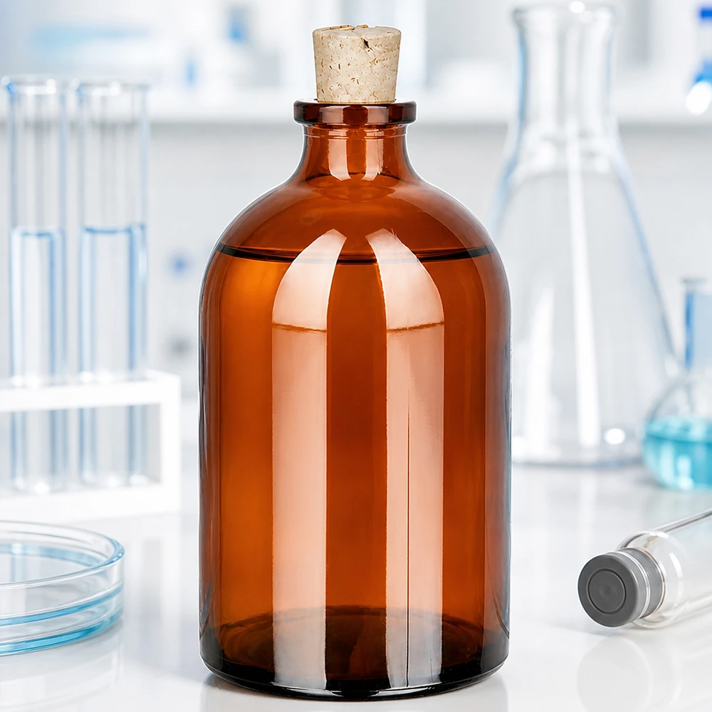 Lagerflasche Braunglas schmal 100ml mit Naturkorken zum Verschließen