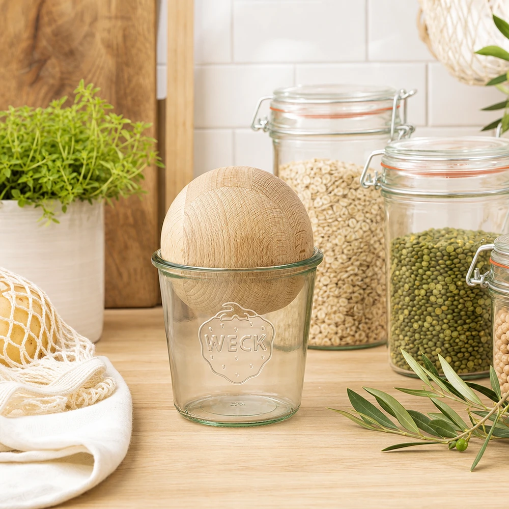 580ml bocal conique WECK RR100 avec boule en bois en hêtre