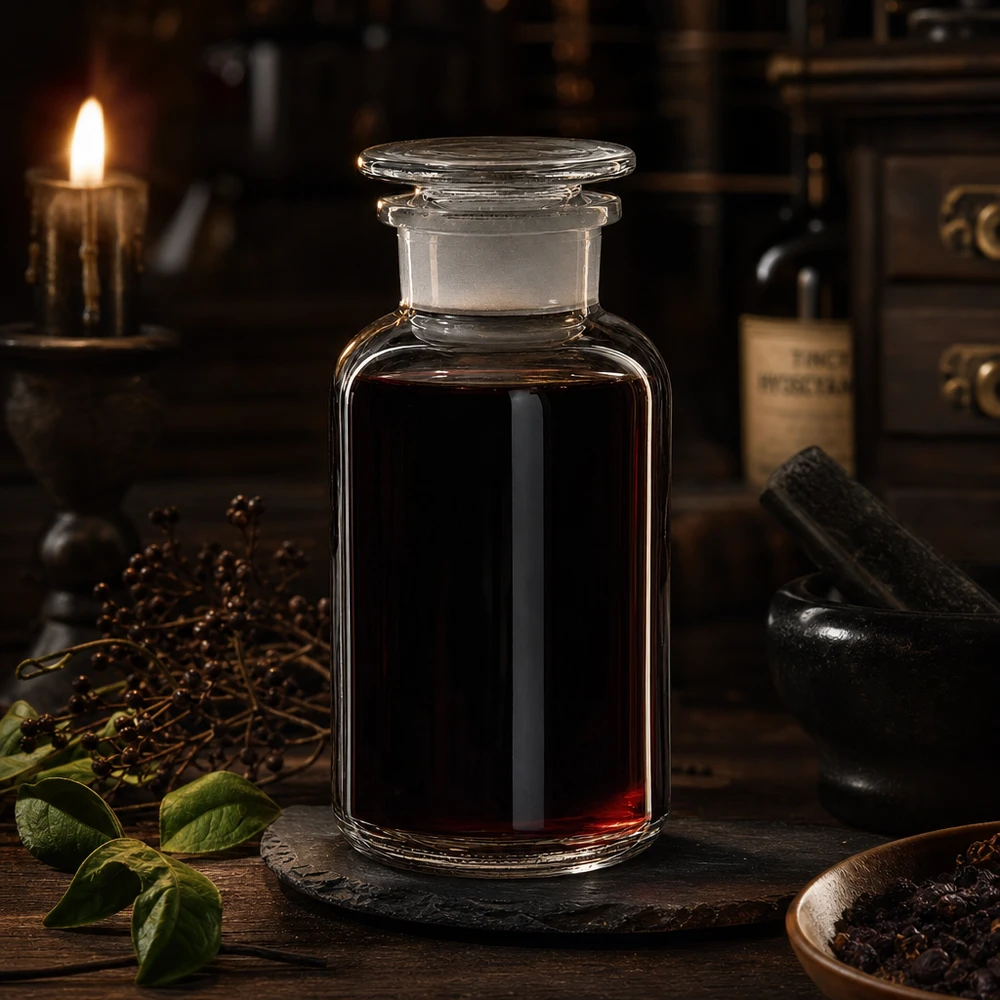 Flacon de pharmacie de 500 ml à col large, en verre transparent, muni d'un bouchon et rempli de teinture foncée