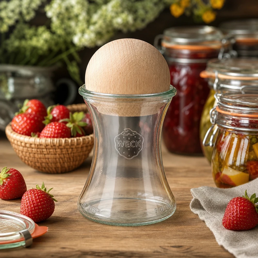 WECK Pot 370ml RR80 Sphère en bois hêtre Ambiance cuisine Fraises Pots de confiture Pots de conservation Conservation