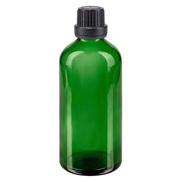 Flacon à pharmacie vert 100ml bouchon à vis noir joint d'étanchéité bouchon d'inviolabilité