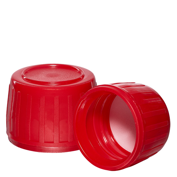 Bouchon à vis rouge avec bague d'inviolabilité PP28 ApoGlas Bouchon à vis rouge avec bague d'inviolabilité PP28 ApoGlas