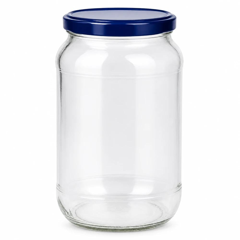 Bocal rond de 1062ml avec couvercle bleu BasicSeal UNiTWIST vide transparent Bocal de réserve