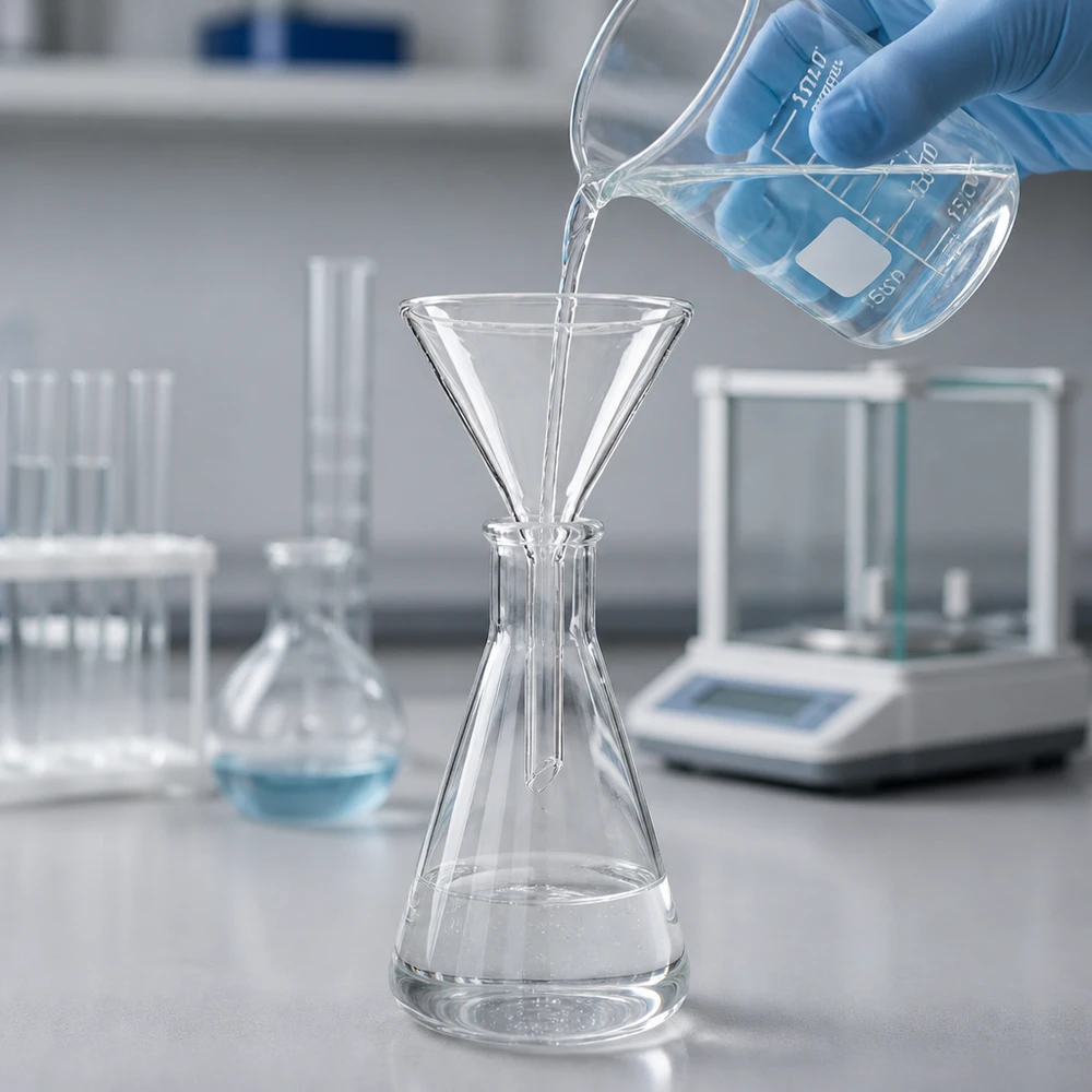 Entonnoir transparent de style court 55mm en borosilicate résistant à la chaleur pour les applications de laboratoire