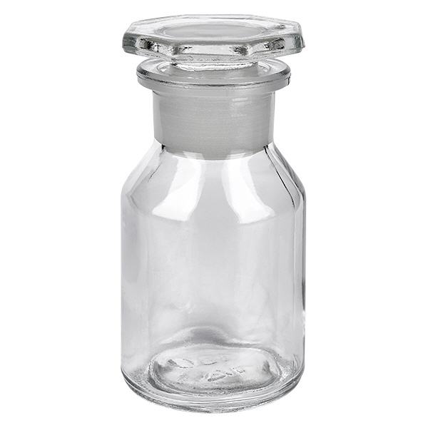 Flacon à col large et conique 50 ml en verre clair + bouchon de verre Flacon à col droit de 50 ml, transparent, avec bouchon en verre, en verre borosilicaté de haute qualité, destiné aux laboratoires