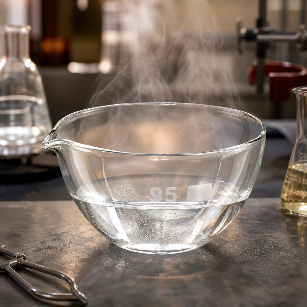 Capsule d’évaporation 170 ml en verre borosilicate, avec bec verseur Bol en verre de haute qualité de 170 ml avec bec verseur pour les applications professionnelles en laboratoire