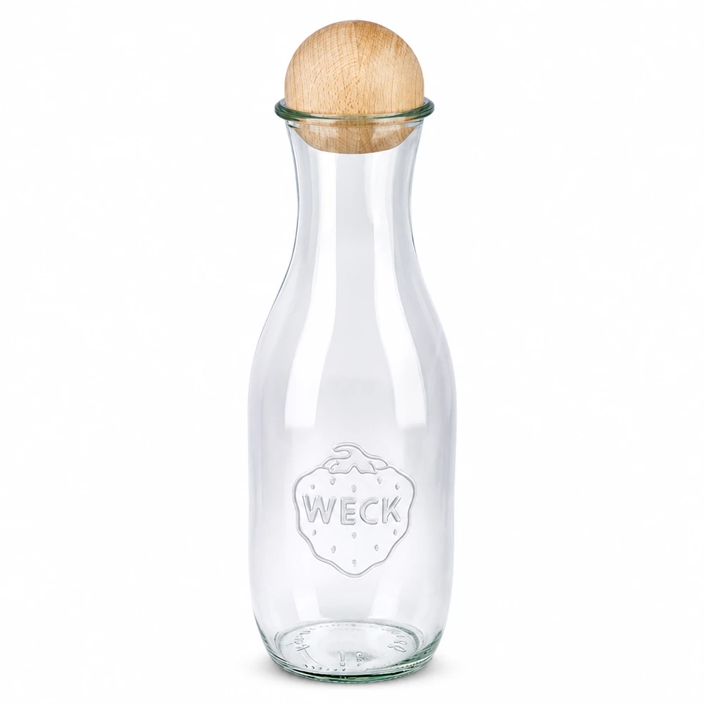 1062ml Bouteille à jus de fruits WECK RR60 avec boule en bois en hêtre WECK Bouteille de jus 1062ml RR60 avec boule en bois hêtre bouchon Bouteille en verre transparent Mise en conserve