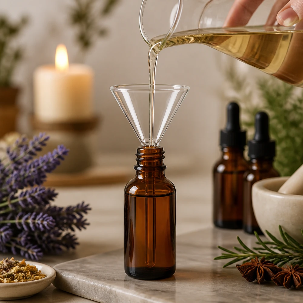 Entonnoir en verre de précision 100mm avec manche court pour les applications pharmaceutiques et d'aromathérapie
