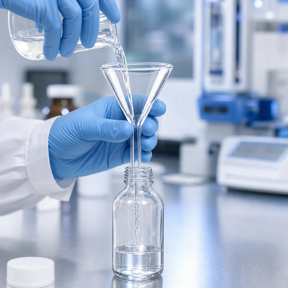Entonnoir Ø 35mm - verre borosilicate 3.3 - angle 60° Entonnoir de laboratoire de style court en verre borosilicaté 35mm pour un transvasement précis dans des flacons de laboratoire