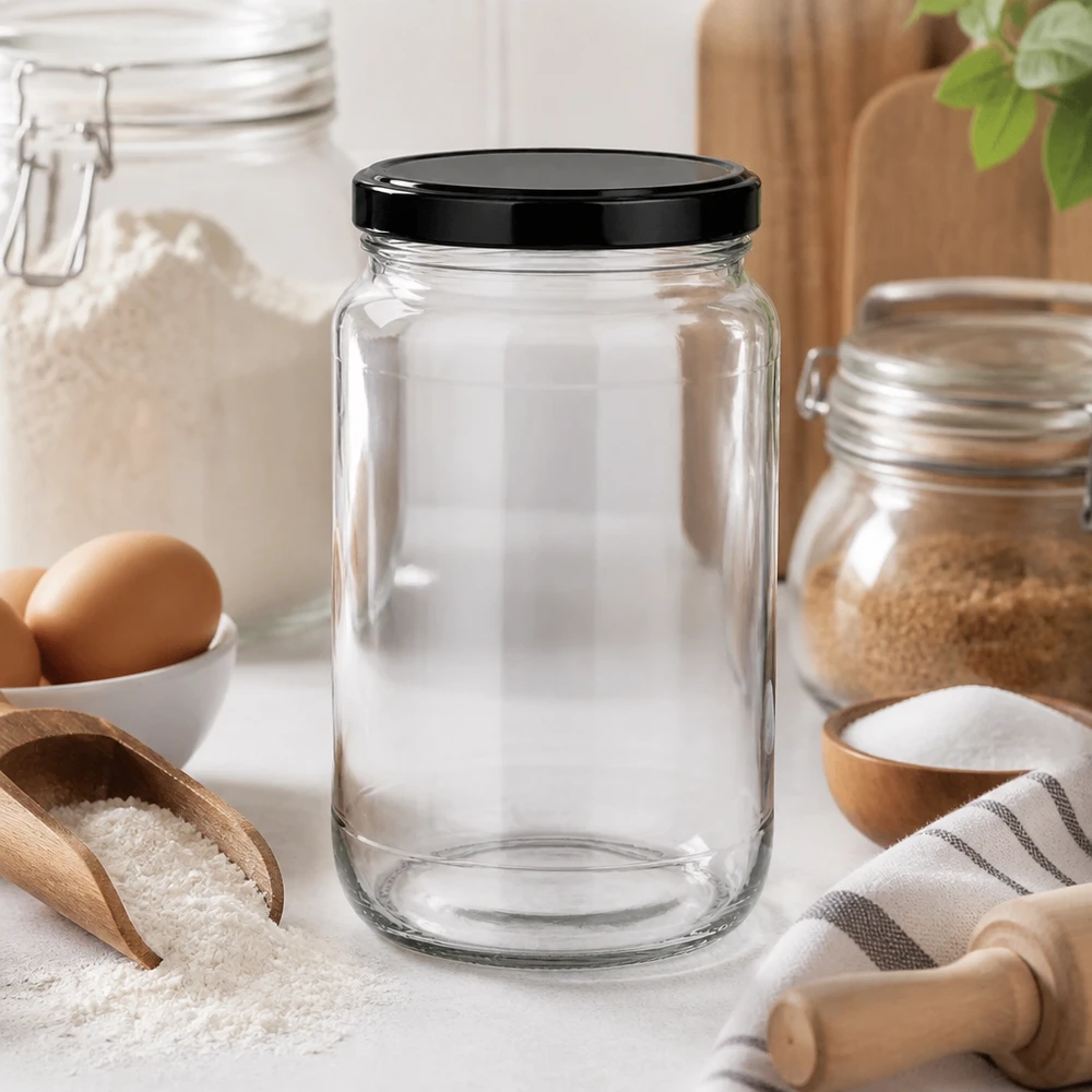 1700ml verre rond vide dans une cuisine moderne montre un design élégant pour une conservation polyvalente et la décoration