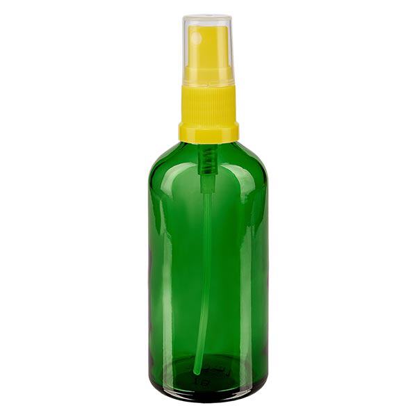 Flacon de pharmacie vert 100ml embout spray jaune Flacon de pharmacie vert 100ml embout spray jaune