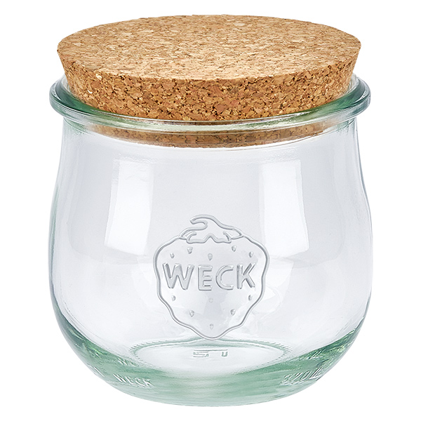 WECK Pot tulipe 370ml RR80 avec bouchon en liège naturel Couvercle Pot de conservation transparent