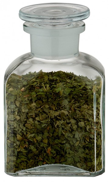 Idée de pot à épices : Flacon carré col large 150 ml + bouchon en verre clair Idée de pot à épices : Flacon carré col large 150 ml + bouchon en verre clair