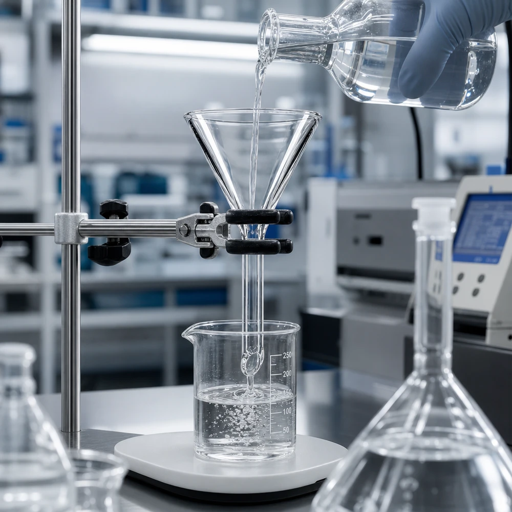 Entonnoir de laboratoire compact en verre sodo-calcique avec ouverture de 30 mm pour une filtration et une séparation efficaces