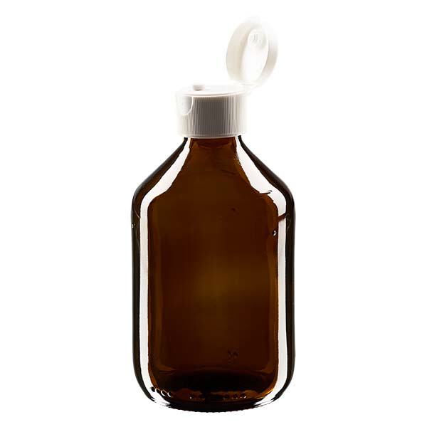 Flacon médical de 300 ml avec couvercle blanc à charnière Flacon médical de 300 ml avec couvercle blanc à charnière