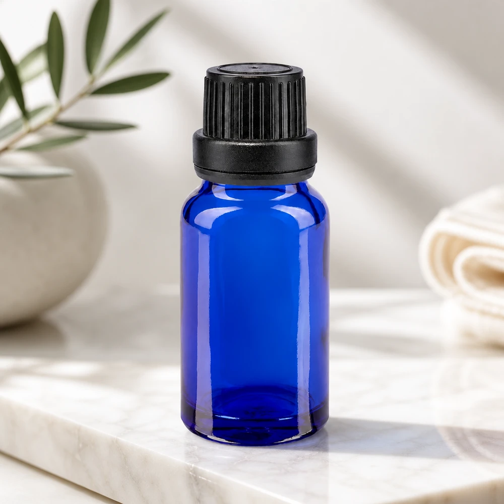 Flacon de pharmacie bleu 10ml bouchon inviolable blanc 2mm bouchon inviolabilité Flacon compte-gouttes en verre de pharmacie de 10 ml, de couleur bleue, muni d'un bouchon OV à sécurité enfant et d'un embout compte-gouttes précis de 2 mm