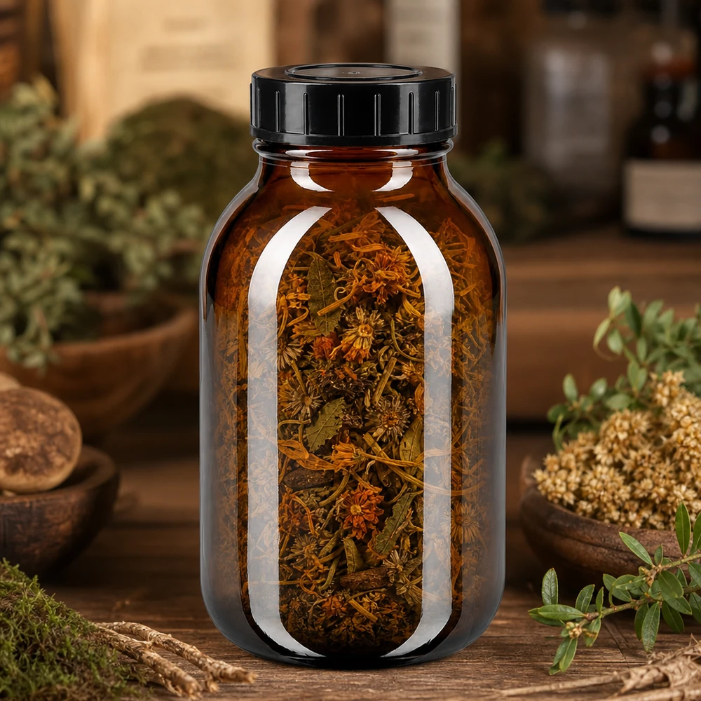 Bocal à col large en verre ambré 500 ml + couvercle à vis Bouteille en verre brun de 500 ml de haute qualité avec une large ouverture pour un remplissage facile des herbes.
