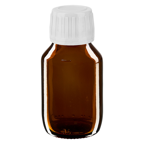 Flacon à médicaments Euro 50 brun PP28 avec bouchon à vis blanc Flacon à médicaments Euro 50 brun PP28 avec bouchon à vis blanc