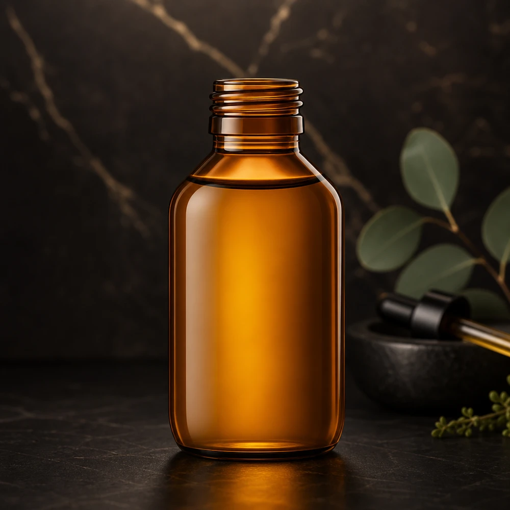 Flacon médical 100 ml couleur ambrée, PP 28 Flacon en verre brun de 100ml avec filetage PP28 pour applications pharmaceutiques sans bouchon