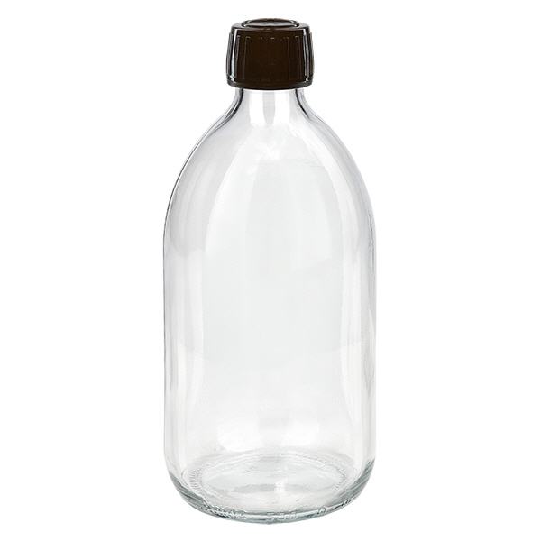 Flacon médical 500 ml couleur claire avec bouchon marron Flacon médical 500 ml couleur claire avec bouchon marron