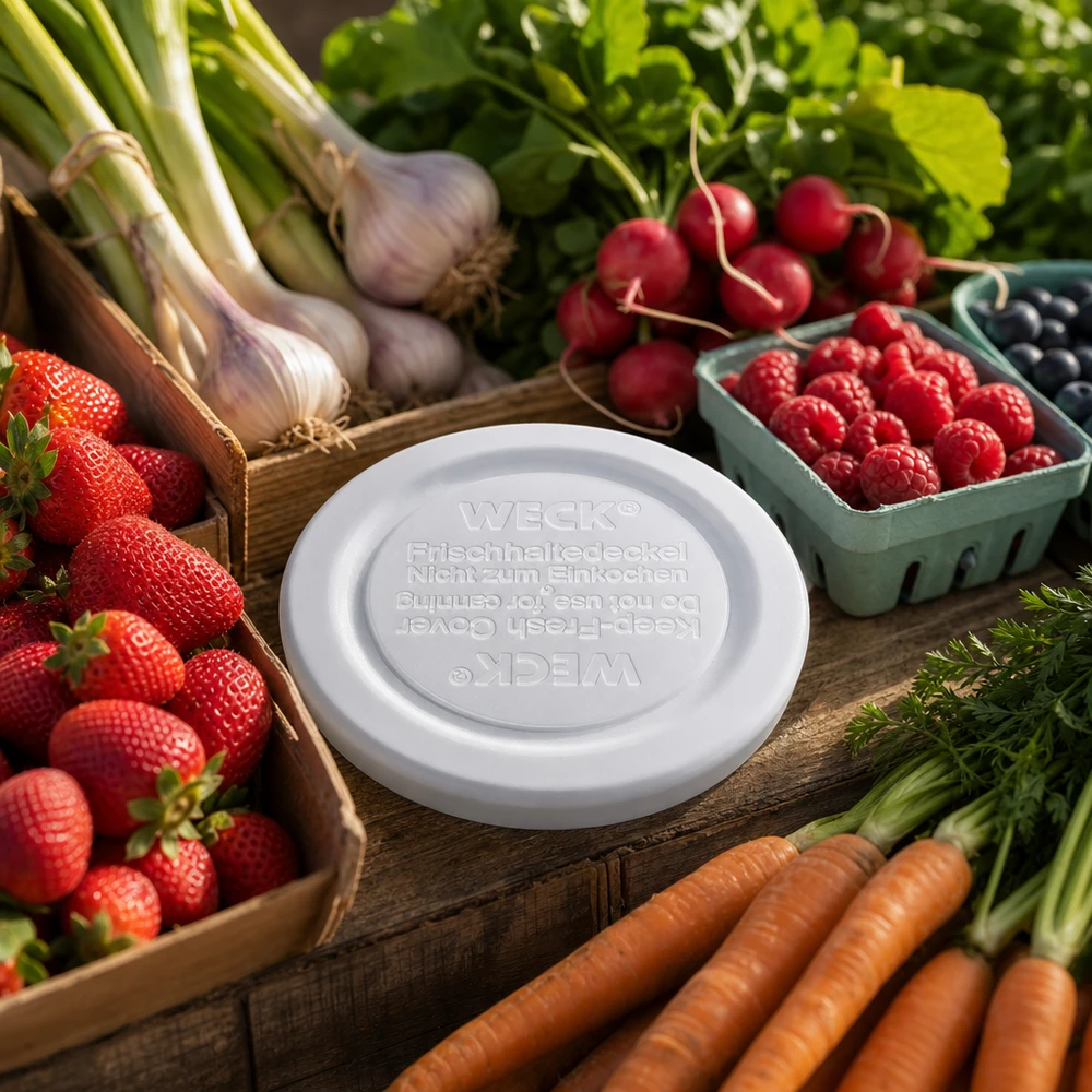 Couvercle fraîcheur WECK RR40 WECK Couvercle fraîcheur RR40 entre les légumes frais et les baies - idéal pour la conservation des fraises aux carottes