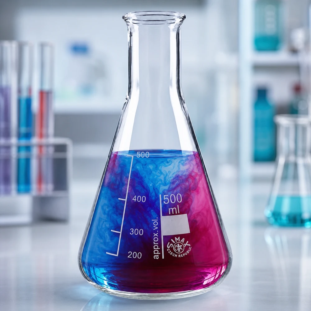 Erlenmeyer 500ml col large, verre borosilicate Erlenmeyer gradué 500ml en verre de laboratoire robuste avec solution de test multicolore