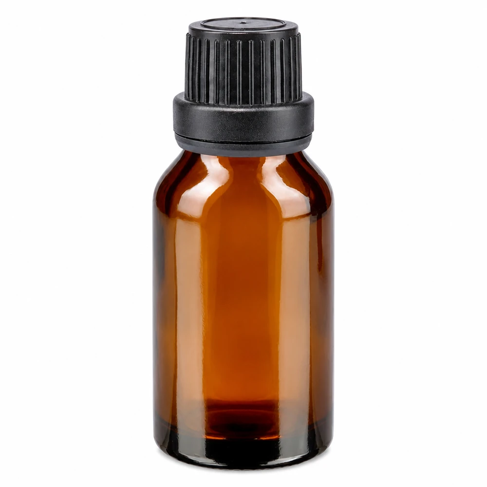 Flacon de pharmacie marron de 15 ml avec bouchon compte-gouttes noir, ouverture de 2 mm, à l'épreuve des enfants