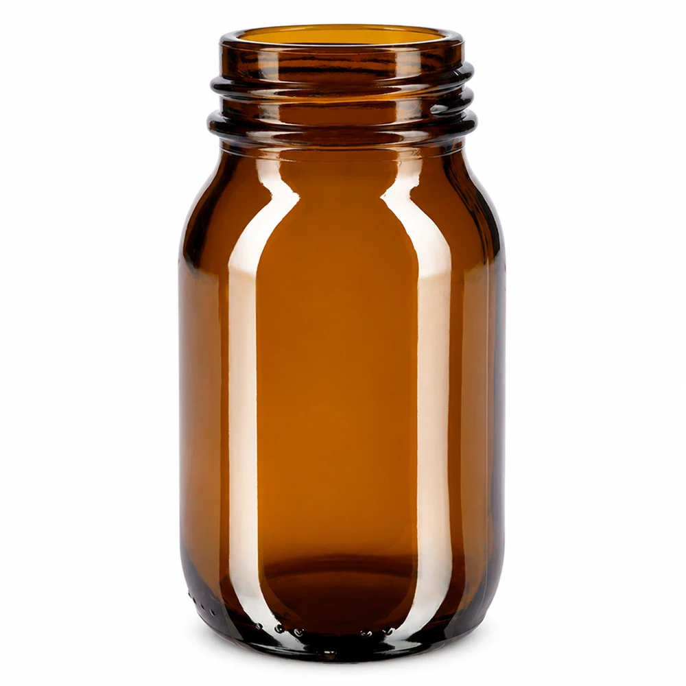 Bocal à col large en verre ambré 100 ml, goulot DIN 40, sans couvercle Flacon à col large 100ml en verre brun pour la cosmétique et la pharmacie