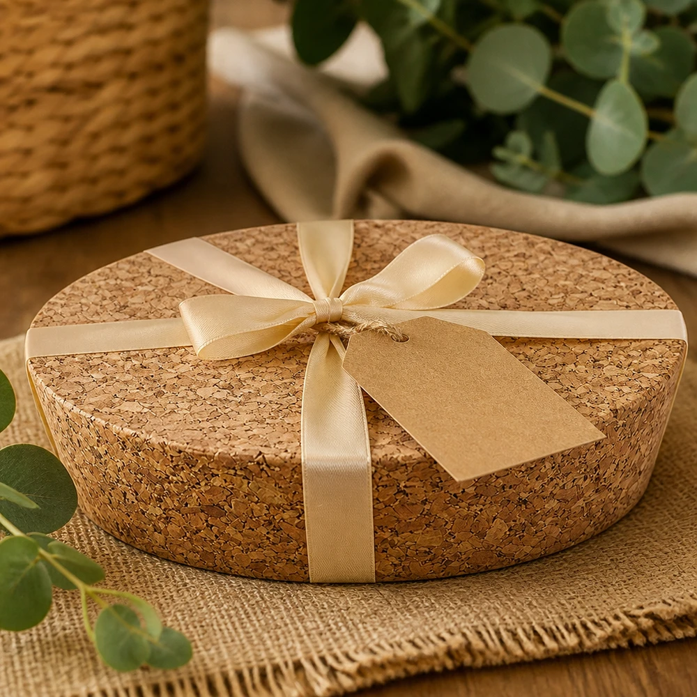 Bouchon pour ouverture 75mm WECK RR80 (ø72/82, H=20mm) WECK RR80 Bouchon en liège naturel emballé comme cadeau avec un ruban doré Pendentif emballage durable Cadeau