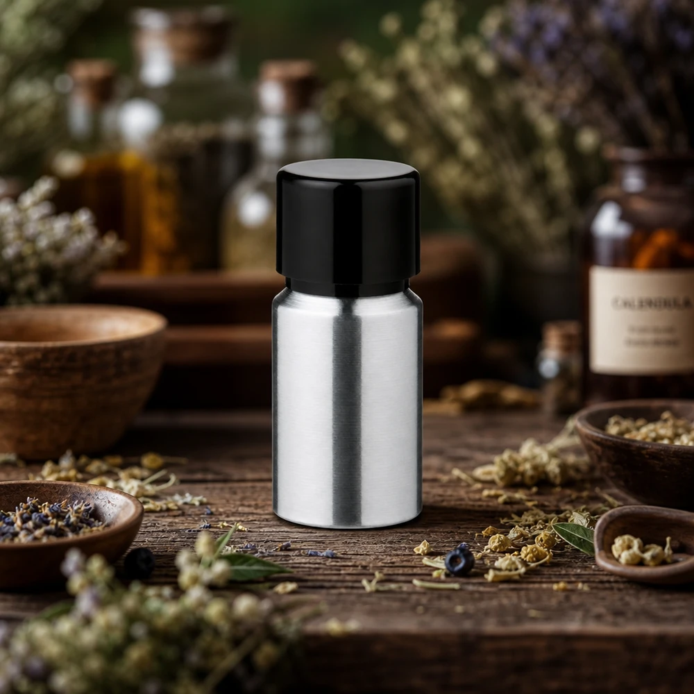 Flacon en aluminium rechargeable de 10 ml, fabriqué à partir de matériaux recyclables, écologique et durable