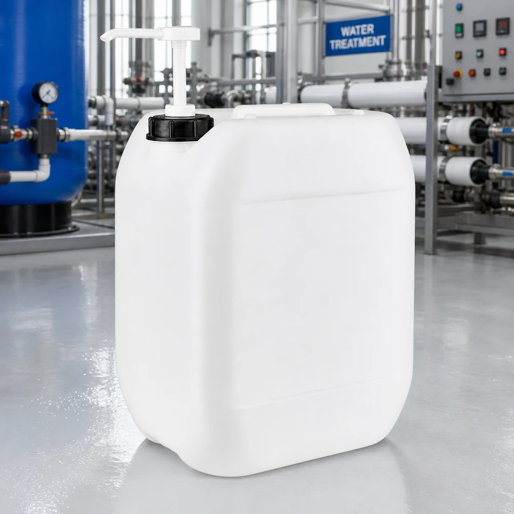 Bidon robuste de 10 litres avec pompe doseuse pour les installations de traitement de l'eau et les produits chimiques
