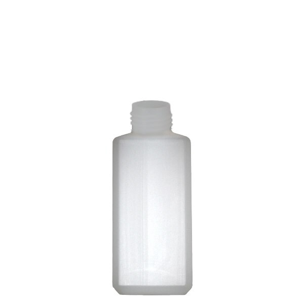 Flacon carré 250 ml en HDPE clair, ND 25 sans bouchon Flacon carré 250 ml en HDPE clair, ND 25 sans bouchon