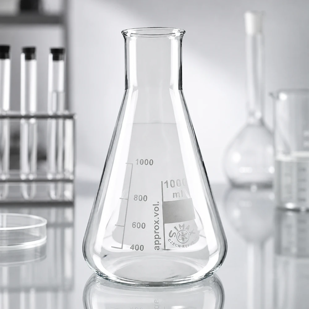 Erlenmeyer 200ml col large avec base stable pour une bonne stabilité en laboratoire