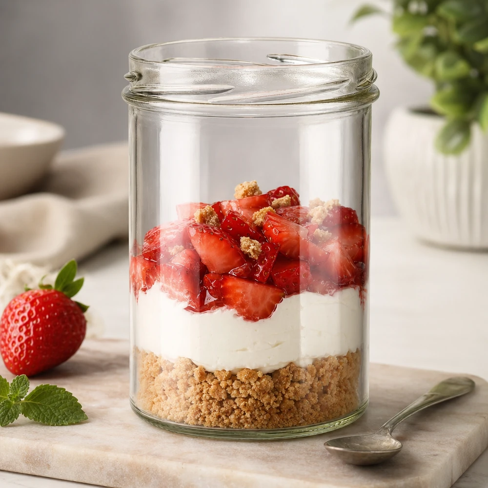 UNiTWIST Sturz435 Pot à conserves 435ml avec dessert à la fraise stratifié TO82 Filetage pour desserts sucrés et parfaits