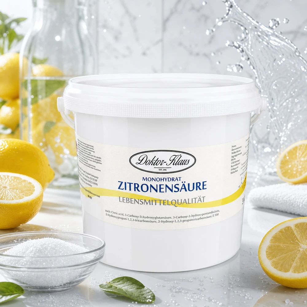 5 kg d'acide citrique Doktor-Klaus Acide citrique Doktor-Klaus 5kg avec décoration au citron démontre l'origine naturelle pour le nettoyage ménager