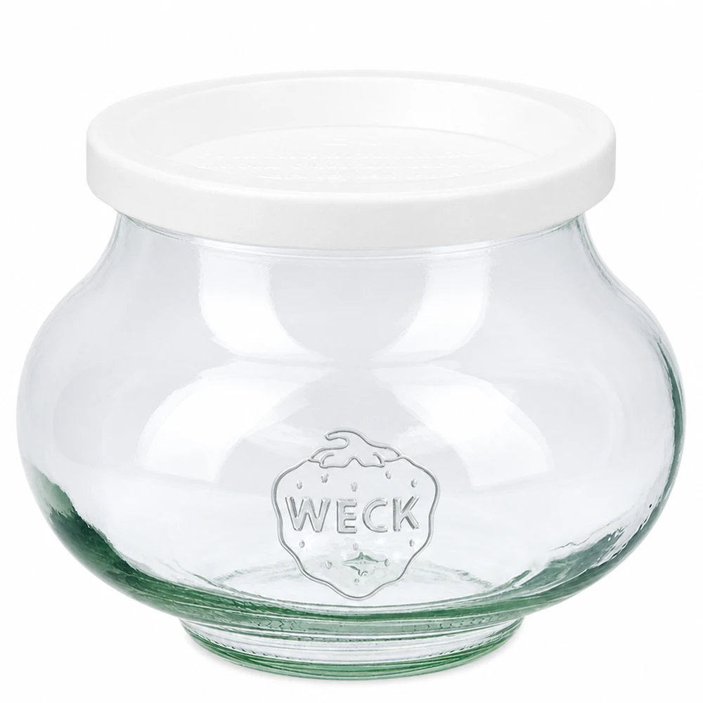 WECK Pot à bijoux 560ml avec couvercle fraîcheur blanc RR80 en verre transparent avec logo WECK en relief
