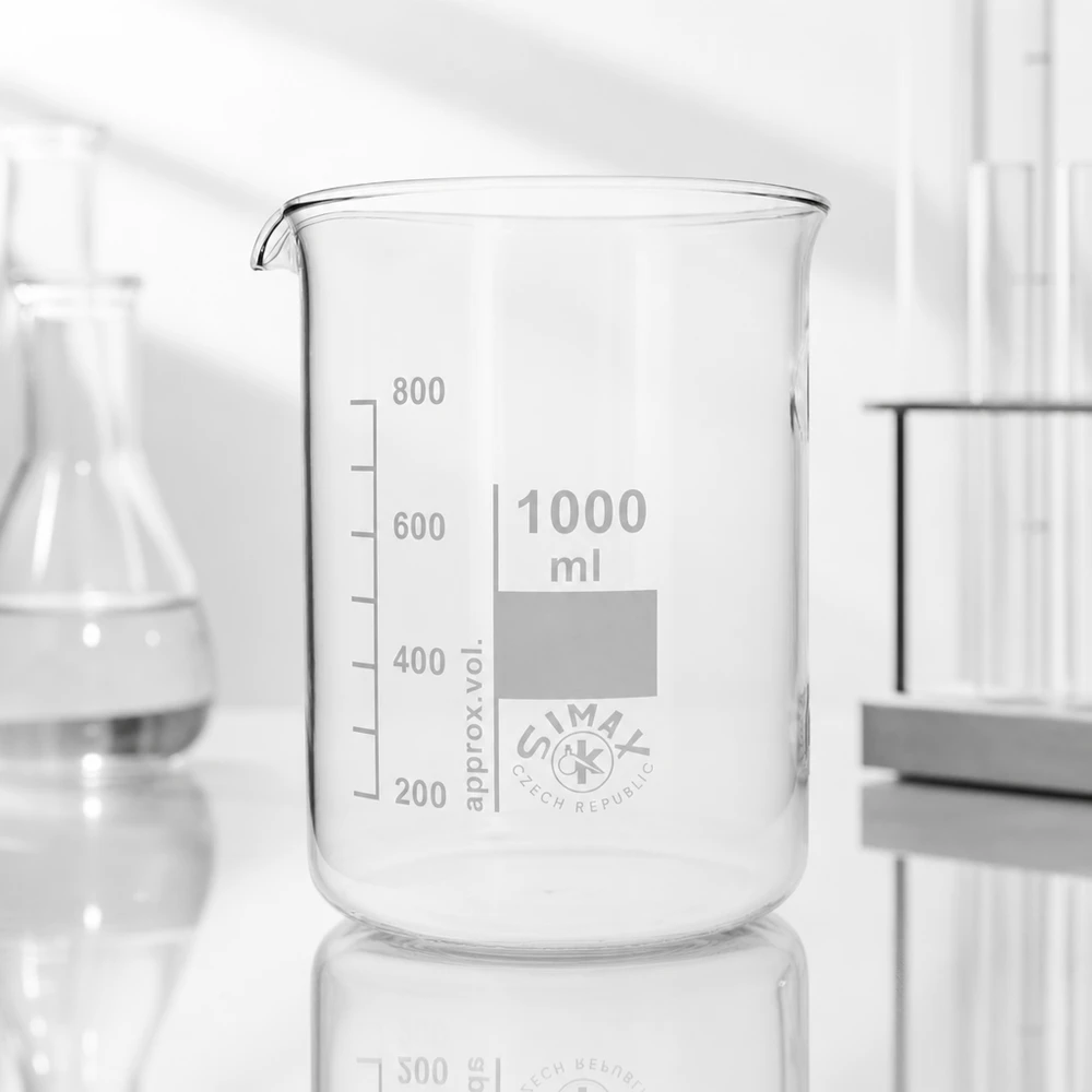 Bécher transparent 1000ml avec bec verseur et marquage du volume pour des mesures précises