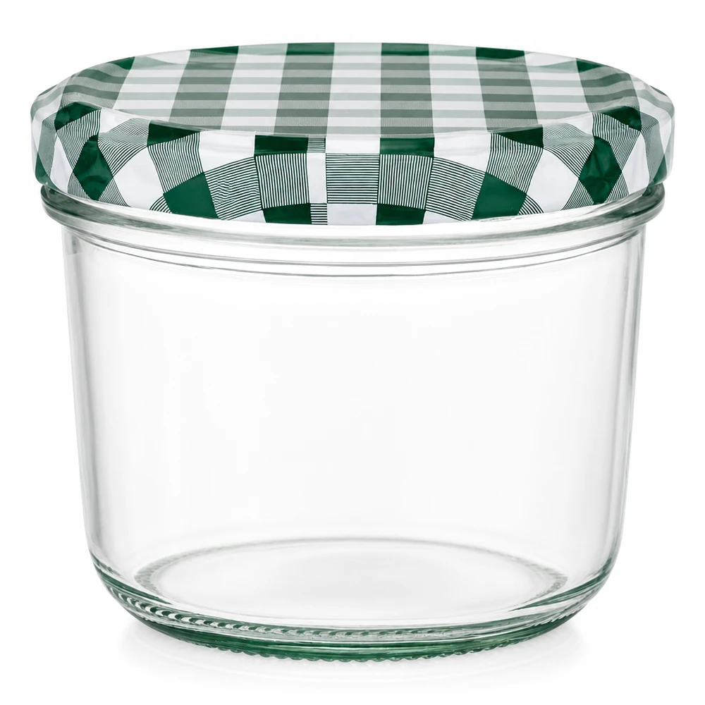 Pot de 230 ml avec couvercle BasicSeal vert et blanc à carreaux transparent Pot de confiture