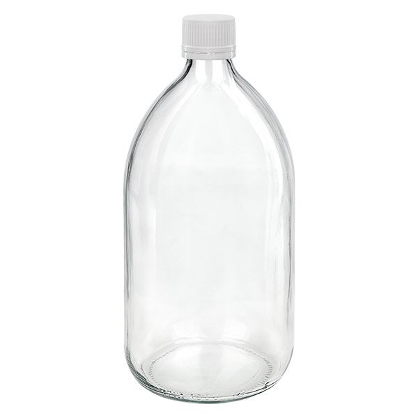 Flacon médical 1000 ml couleur claire avec bouchon blanc strié Flacon médical 1000 ml couleur claire avec bouchon blanc strié