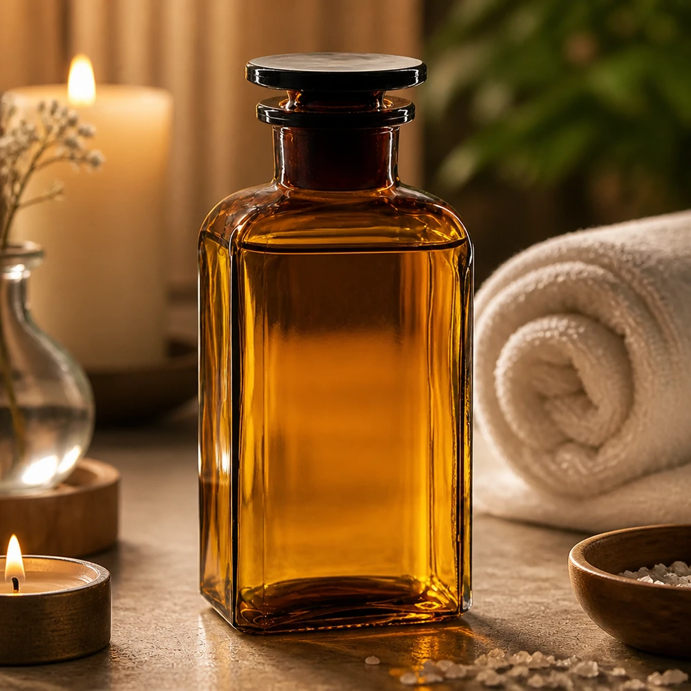 Flacon en verre brun carré de 250 ml avec bouchon, pour huiles essentielles et aromathérapie
