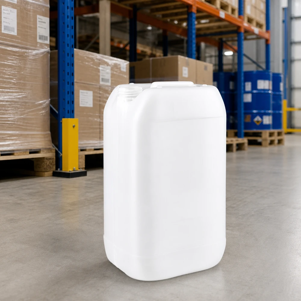 Bidon industriel empilable de 15 litres sans bouchon, couleur blanc naturel, destiné au stockage et à la logistique