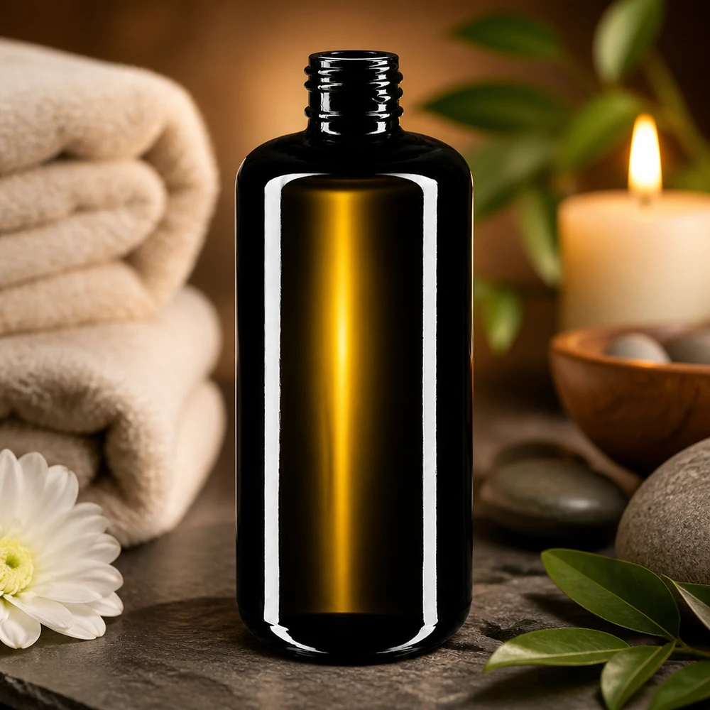 Flacon professionnel en verre violet Draco de 200 ml avec surface mate pour les lignes de produits de beauté de haute qualité