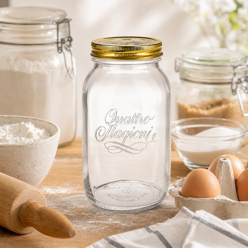 1500ml verre rond « Quattro Stagioni » avec couvercle Quattro Stagioni 1500ml bocal dans le fournil avec farine oeufs rouleau à pâtisserie bocal italien ustensiles de cuisine