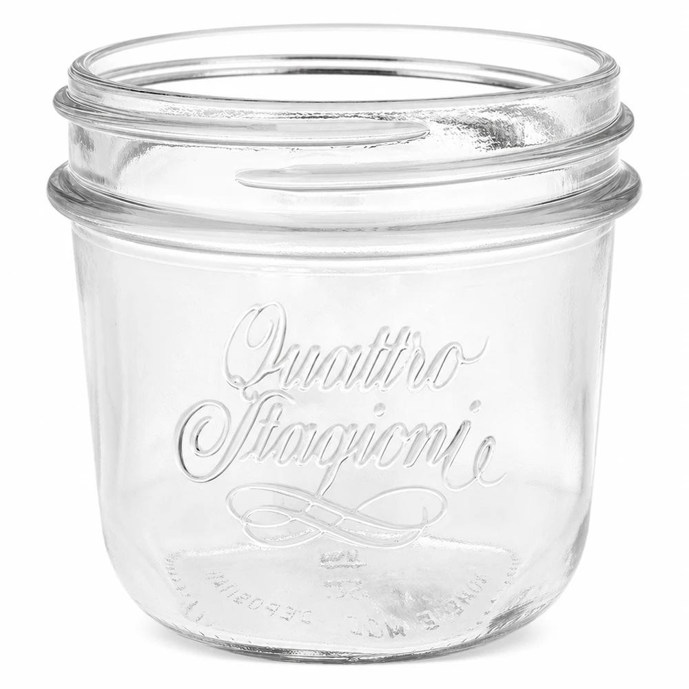 200ml Quattro Stagioni Pot de conservation en verre transparent avec logo en relief sans couvercle pour la conservation et le stockage