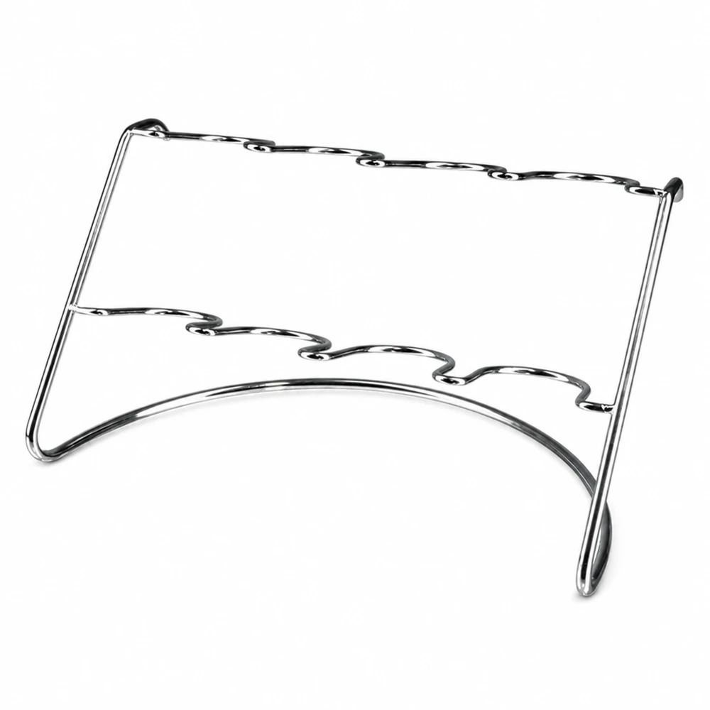 Présentoir Flato8 pour 8 bocaux WECK Support de service Flato8 en acier inoxydable pour 8 verres à pied WECK avec supports incurvés sur fond blanc