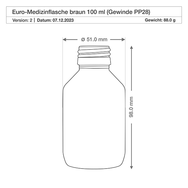 Bouteille en verre brun de 100ml de forme ronde avec filetage PP28 pour un stockage sûr des médicaments